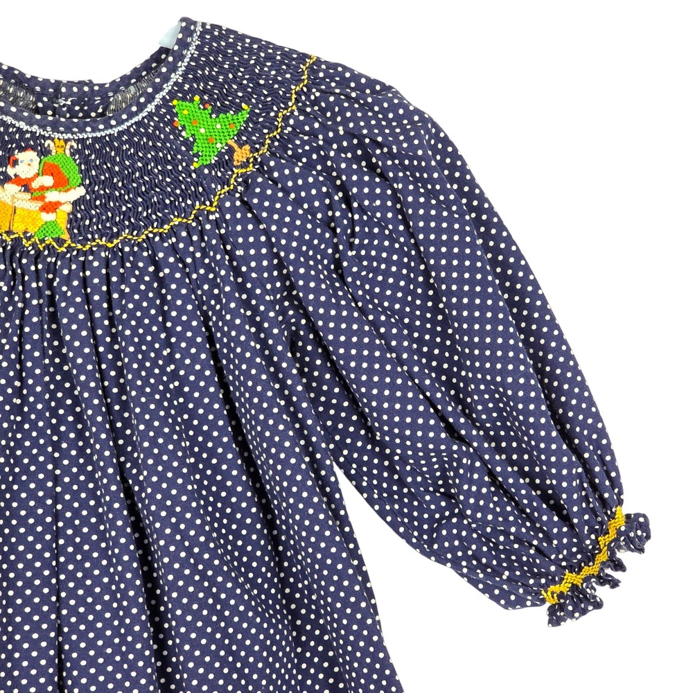 Mom & Me Girls Smocked Christmas Dress Polka Dot Santa Reindeer 18 Mos Boutique - Picture 5 of 15